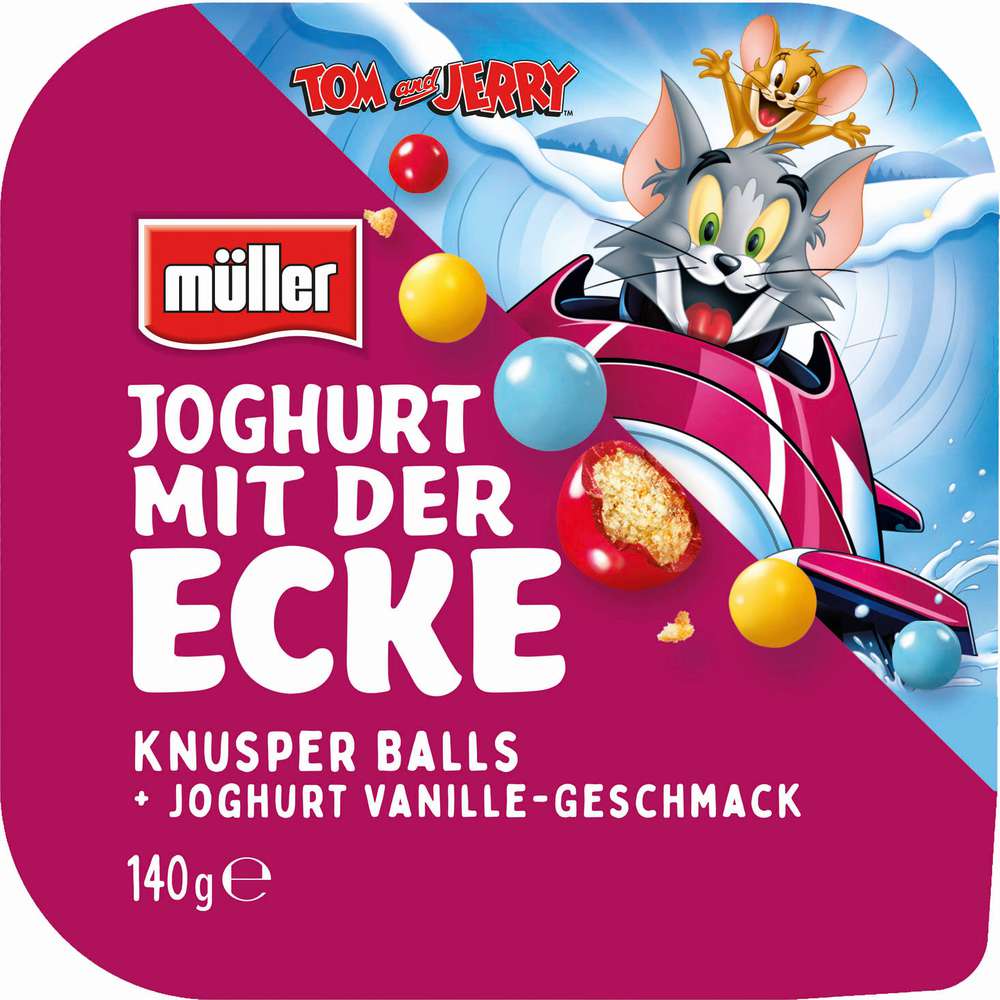 Produktabbildung Müller Joghurt mit der Ecke, Tom & Jerry, Bunte Knusperkugeln