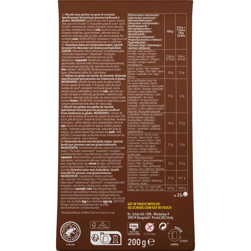 Produktabbildung Schär Choco Chip Cookies, glutenfrei