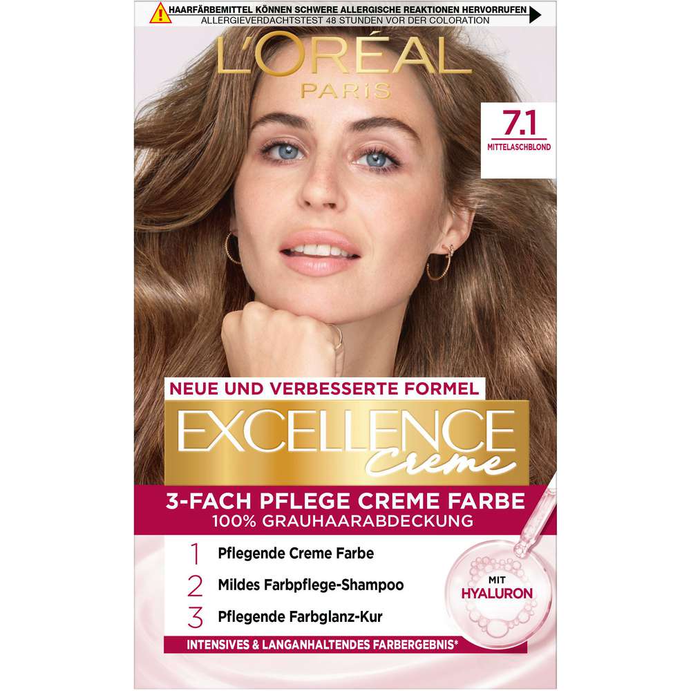 Produktabbildung L'Oreal Paris Haarfarbe Excellence, 7.1 Mittelaschblond
