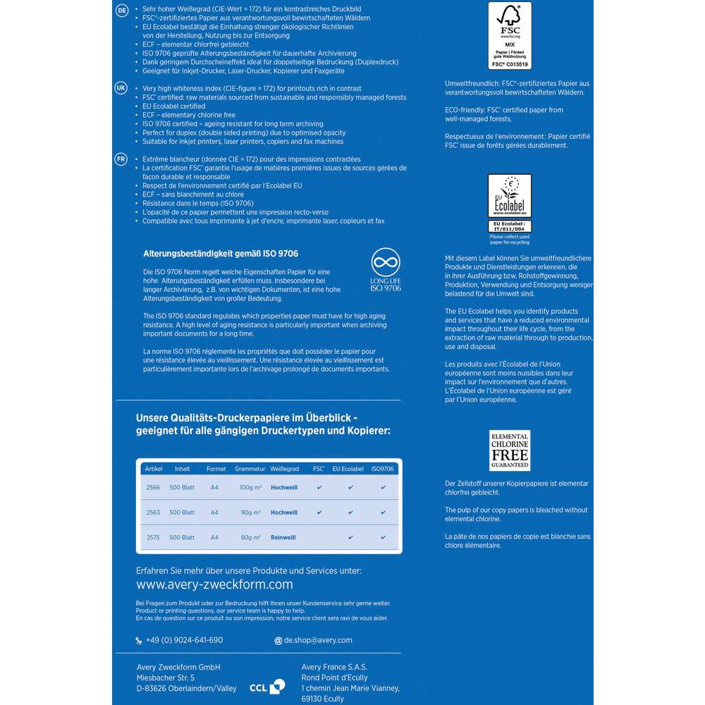 Produktabbildung Avery Zweckform Kopierpapier A4, 90g