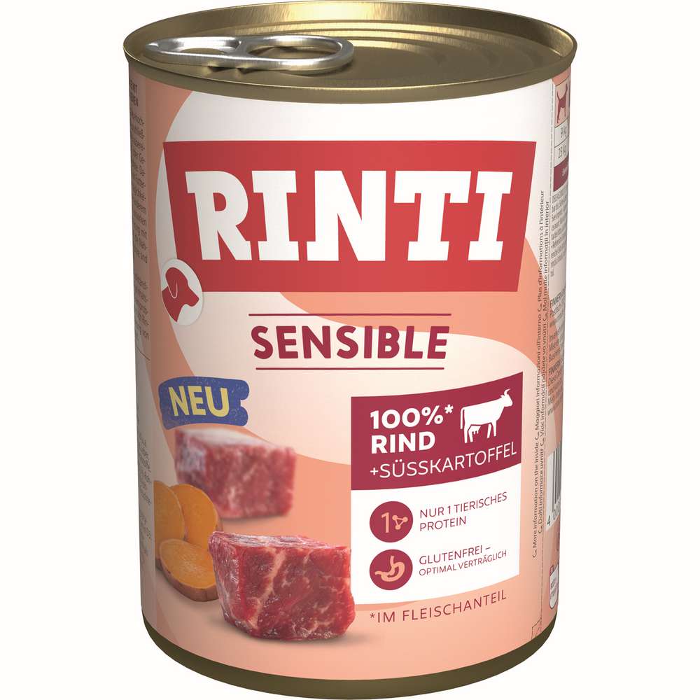 Produktabbildung Rinti Hunde-Nassfutter Sensible, Rind + Süßkartoffel