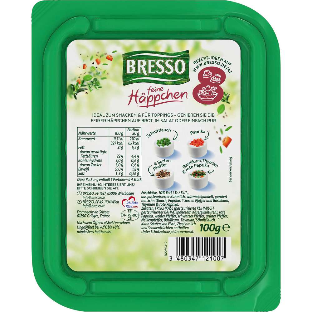 Produktabbildung Bresso Frischkäse Häppchen, Kräuter