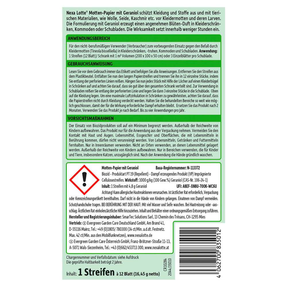 Produktabbildung Nexa Lotte Mottenpapier mit Geraniol