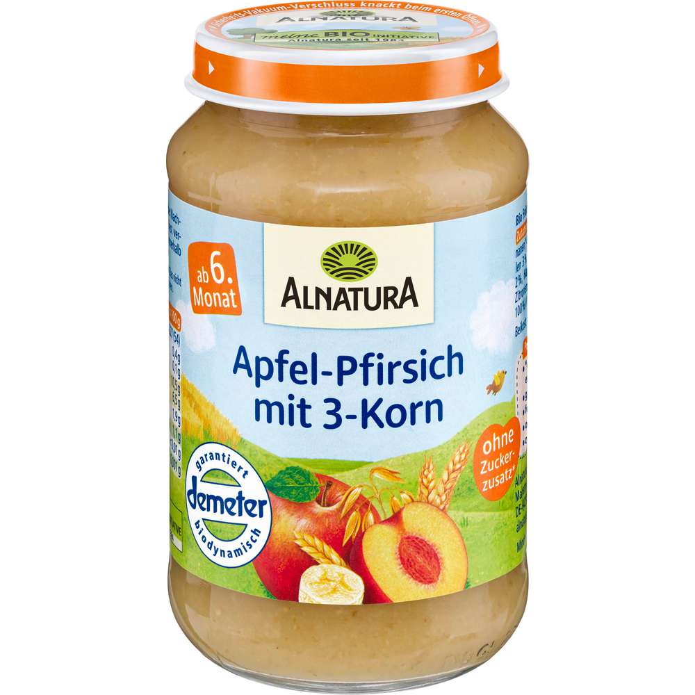 Produktabbildung Alnatura Bio Babynahrung, Apfel/Pfirsich/3-Korn 