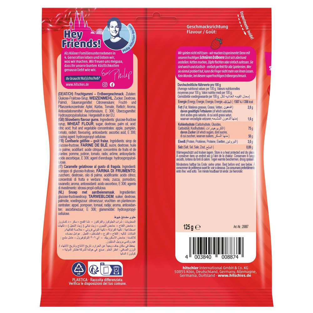 Produktabbildung Hitschler Fruchtgummi-Schnüre, Erdbeere