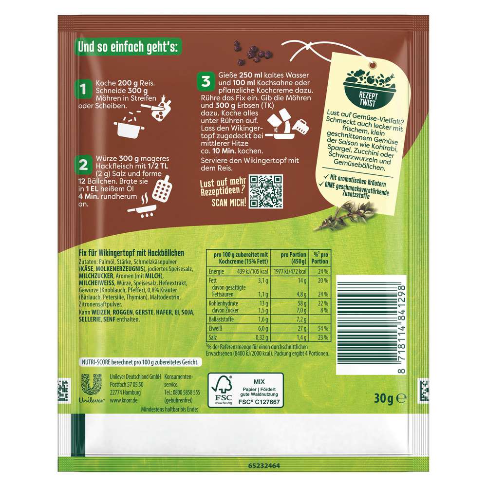 Produktabbildung Knorr Fix Würzmischung Wikingertopf mit Hackbällchen