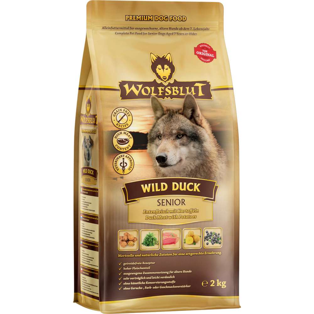 Produktabbildung Wolfsblut Hunde-Trockenfutter Wild Duck, Senior, Entenfleisch/Kartoffel