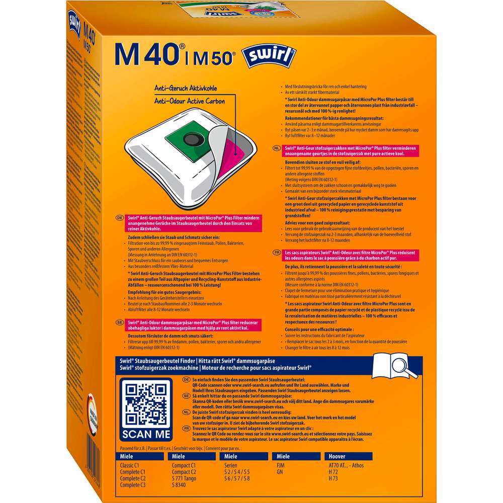 Produktabbildung Swirl Staubsaugerbeutel M40, Anti-Odour