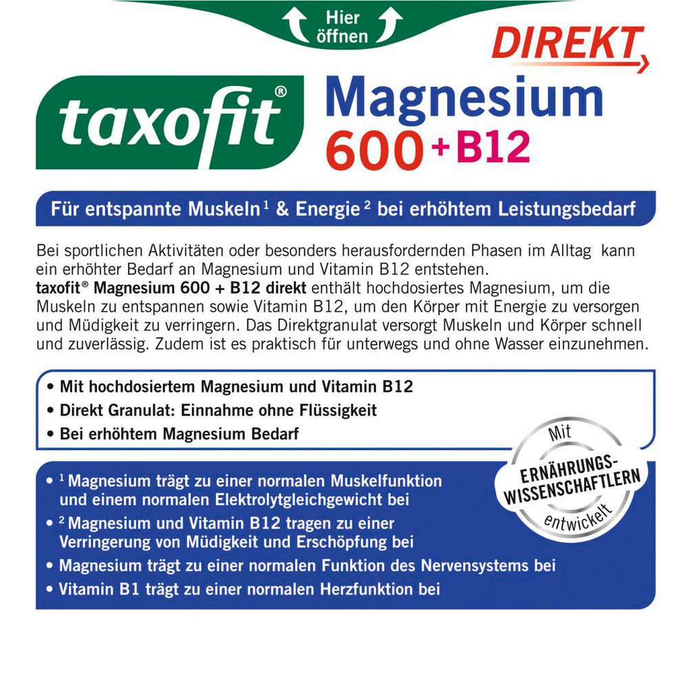 Produktabbildung Taxofit  Magnesium 600 + B12, Direktsticks