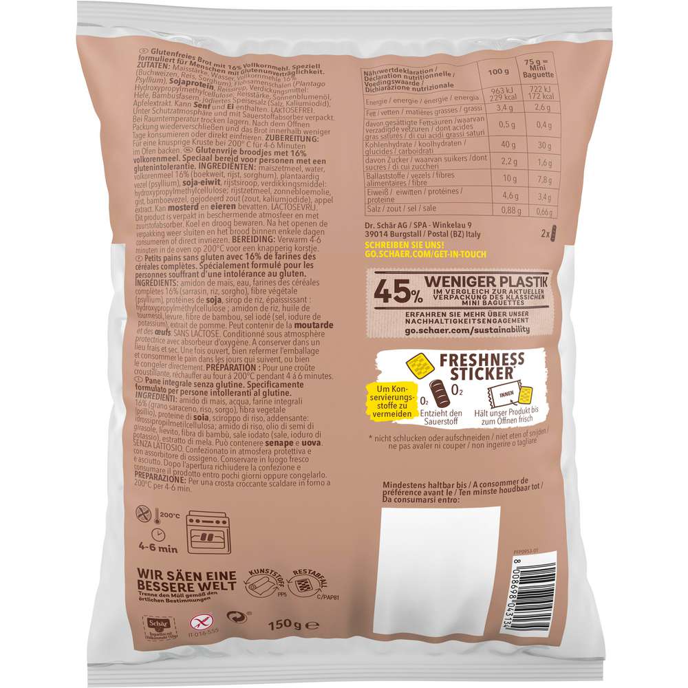 Produktabbildung Schär Baguettini mit Vollkornmehl, glutenfrei