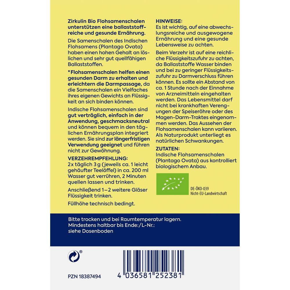 Produktabbildung Zirkulin Bio Flohsamenschalen