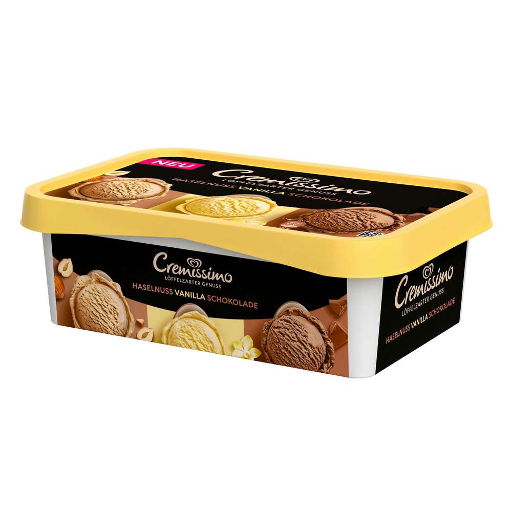 Produktabbildung Langnese Eis Cremissimo, Haselnuss/Vanilla/Schokolade