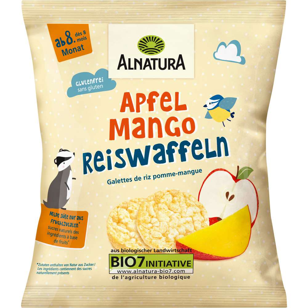 Produktabbildung Alnatura Mini Reiswaffel Apfel/Mango, ab 8. Monat