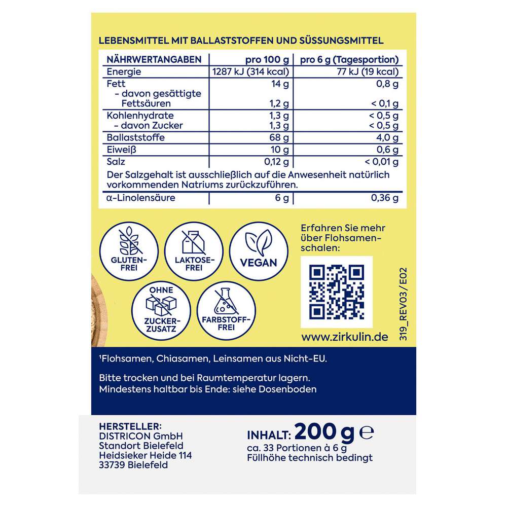 Produktabbildung Zirkulin Flohsamenschalen gemahlen 