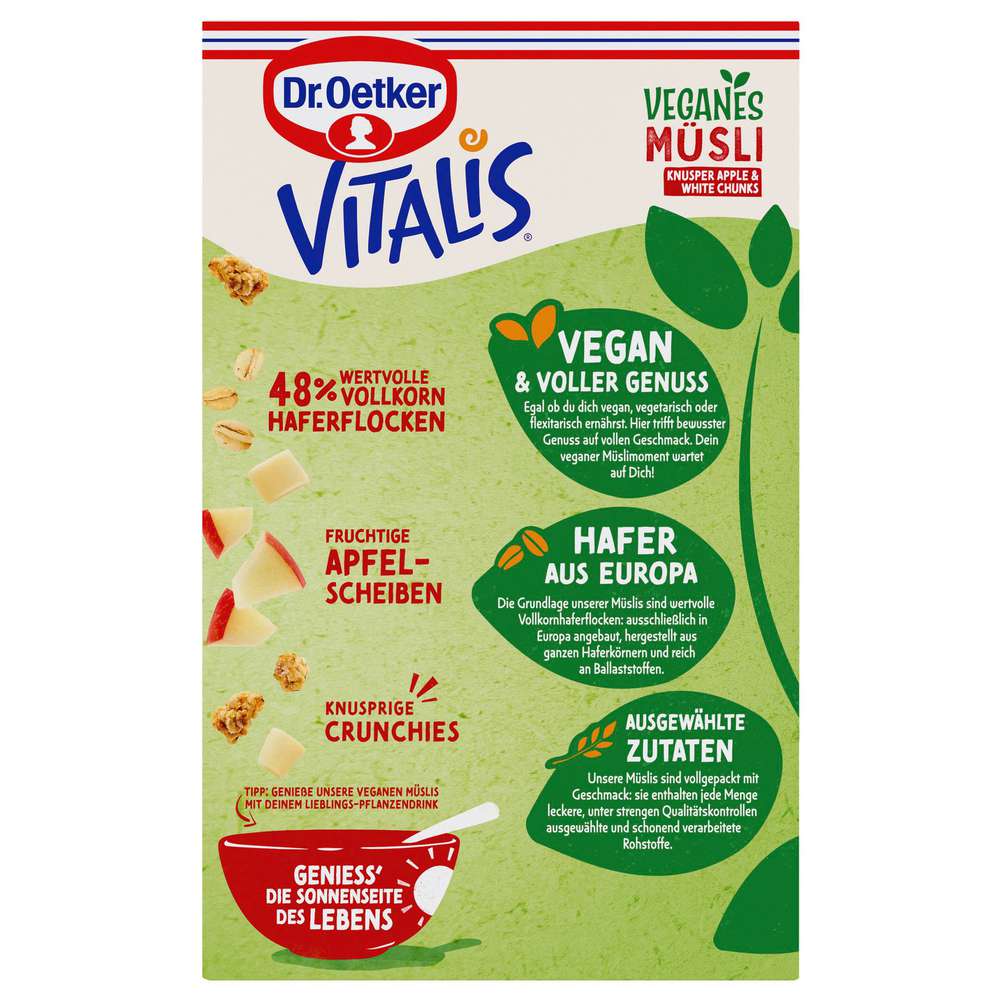 Produktabbildung Dr. Oetker Vitalis Knusper Müsli Vegan, Apple White Chunks