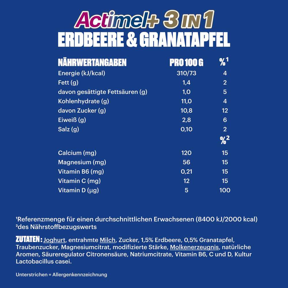 Produktabbildung Danone Actimel Trinkjoghurt, 3in1 Erdbeer & Granatapfel