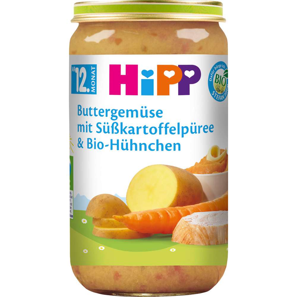 Produktabbildung Hipp Bio Buttergemüse mit Süßkartoffelpüree & Bio Hühnchen, ab dem 2. Monat