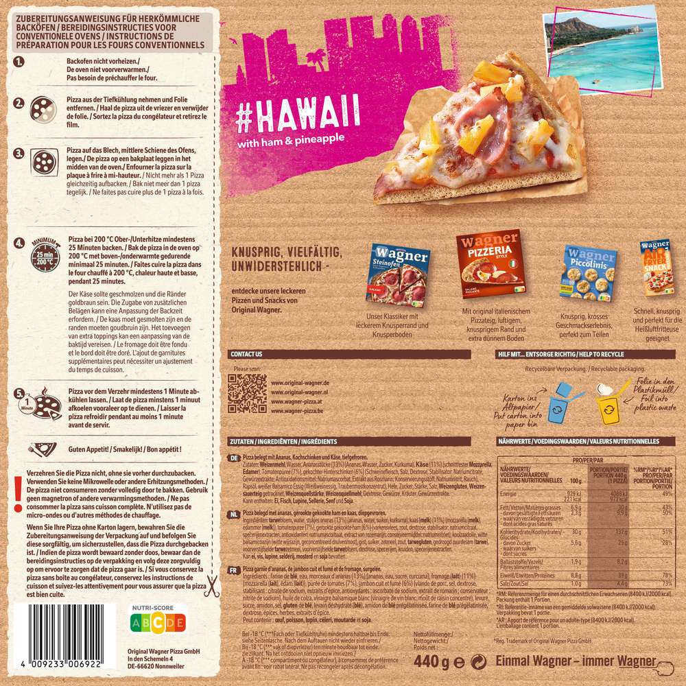 Produktabbildung Wagner Big City Pizza Hawaii, Schinken & Ananas, tiefgekühlt