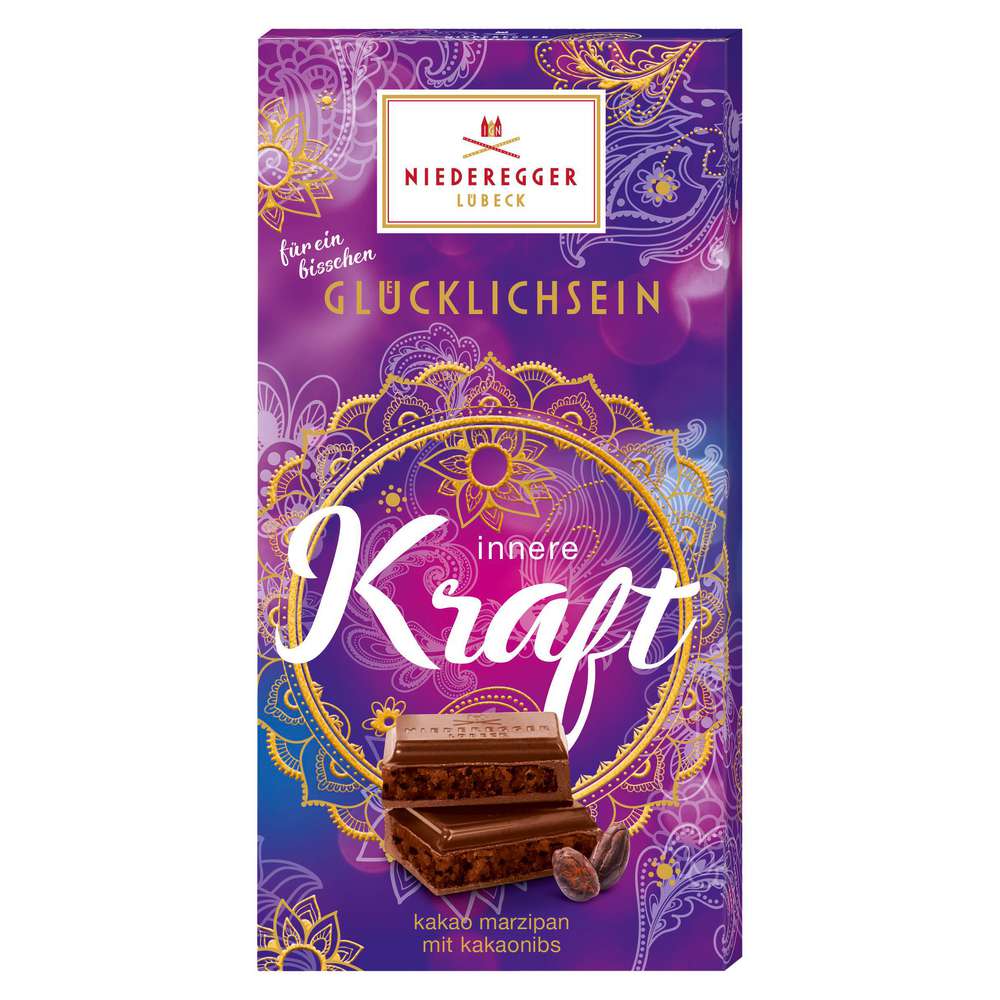Produktabbildung Niederegger Tafelschokolade, Glücklichsein, Schokomarzipan/Kakaonips