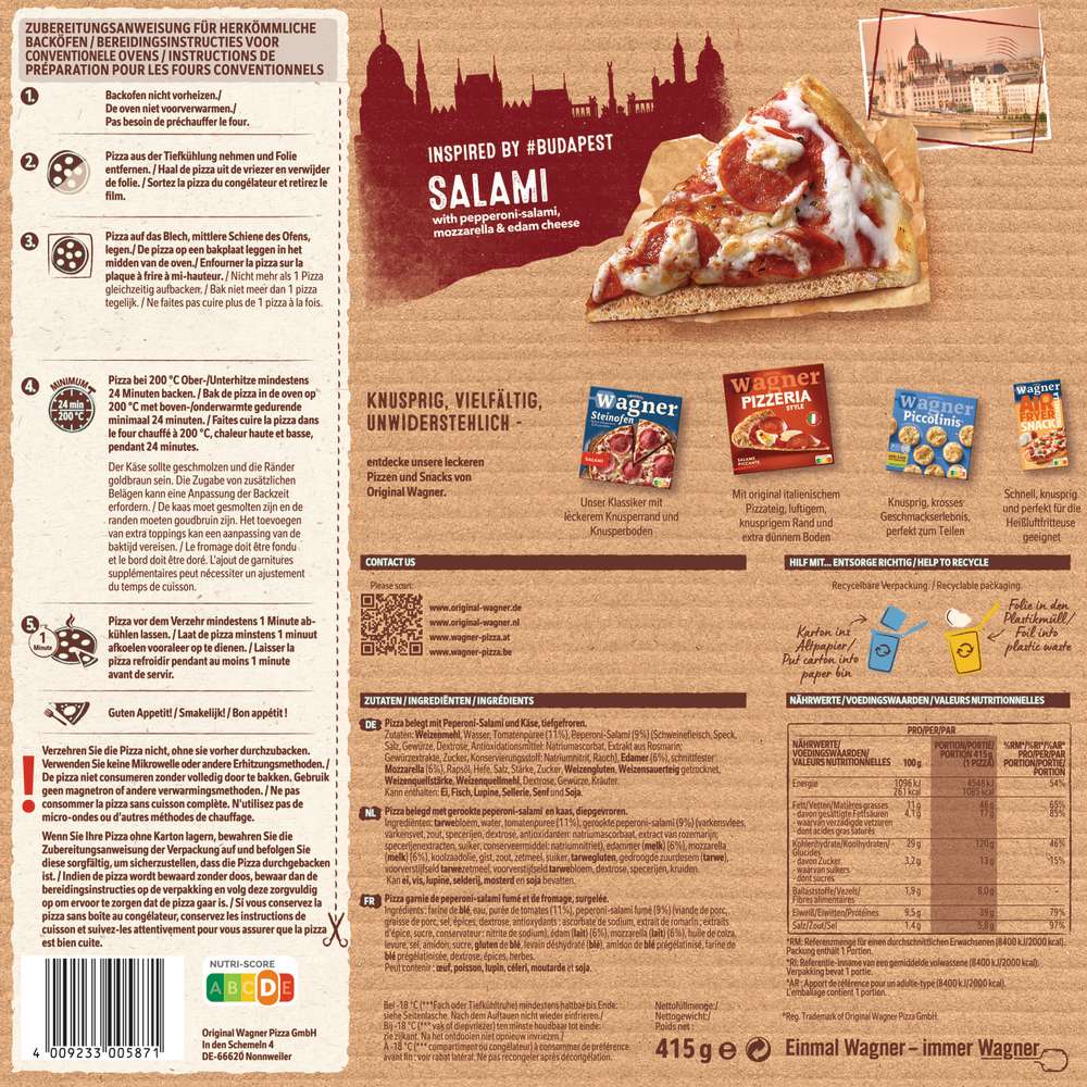 Produktabbildung Wagner Big City Pizza Budapest, Salami, tiefgekühlt