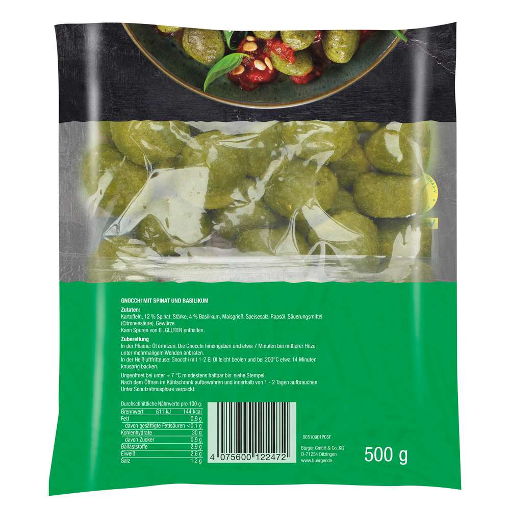 Produktabbildung Bürger Gnocchi mit Spinat&Basilikum 