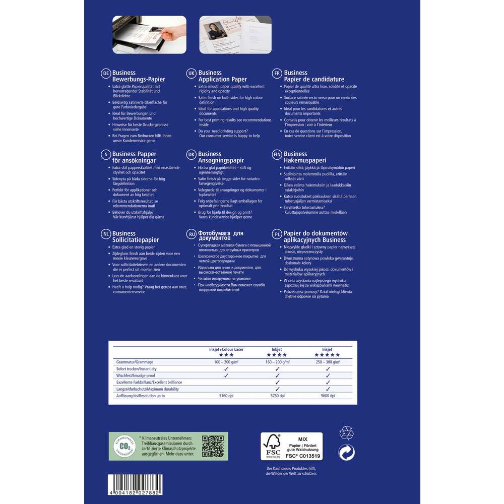 Produktabbildung Avery Zweckform Bewerbungspapier, DIN A4, beidseitig beschichtet, 100 g/m²