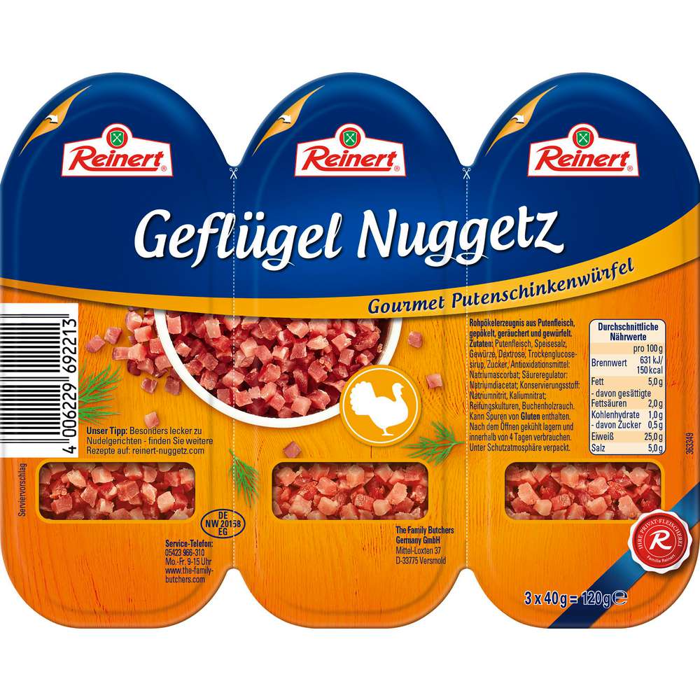 Produktabbildung Reinert Geflügel Nuggetz Würfel 120g