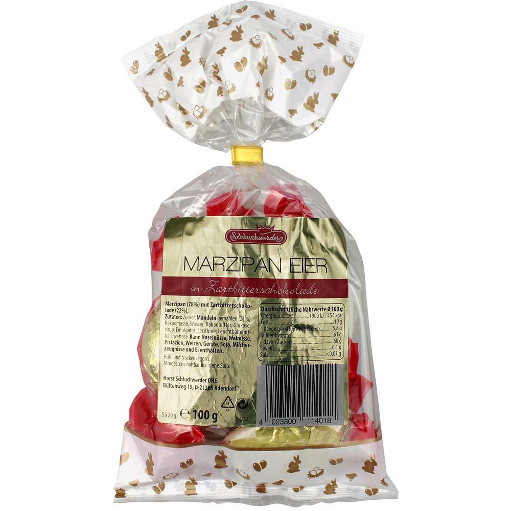 Produktabbildung Schluckwerder Marzipan-Eier in Zartbitterschokolade