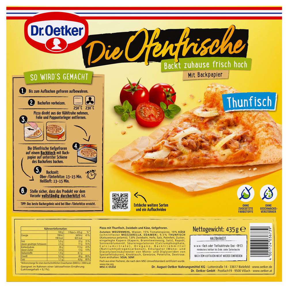 Produktabbildung Dr. Oetker Pizza Ofenfrische Thunfisch, tiefgekühlt