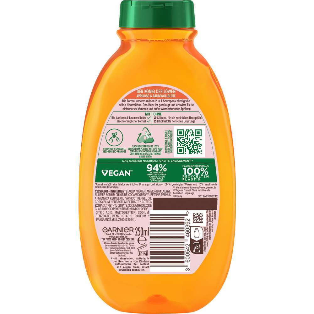 Produktabbildung Garnier Shampoo Wahre Schätze Kinder, 2 in 1 Aprikose/Baumwollblüte