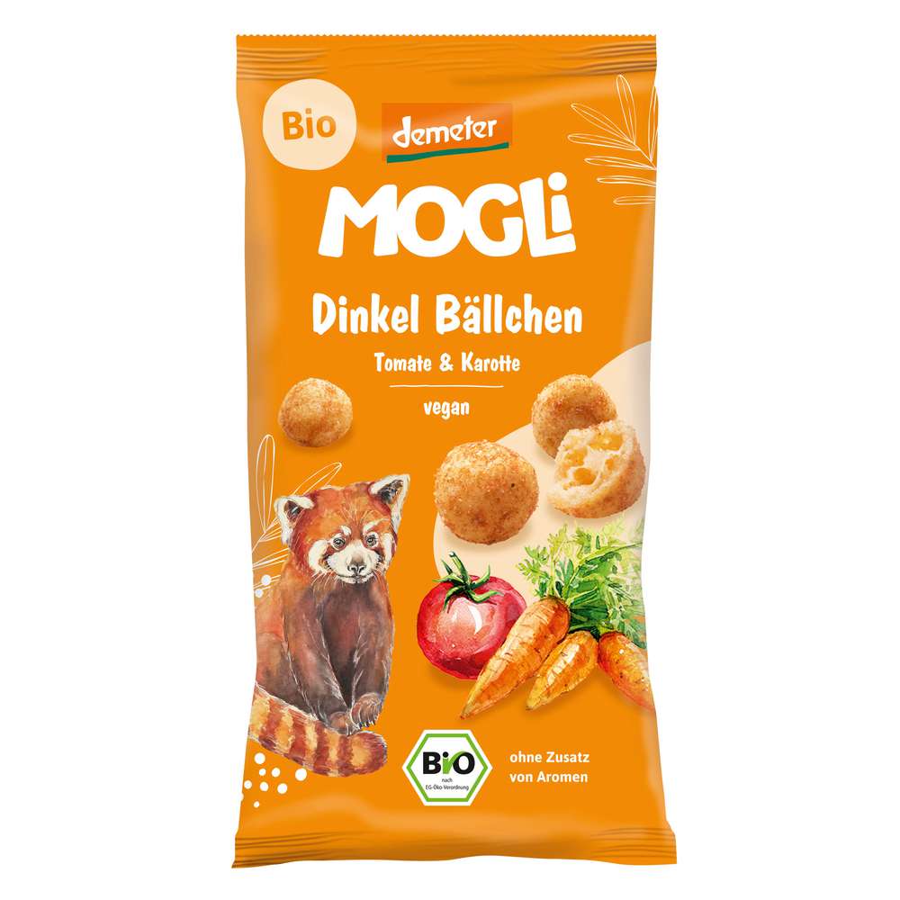 Produktabbildung MOGLi Bio Knabbergebäck Dinkelbällchen, Tomate/Karotte