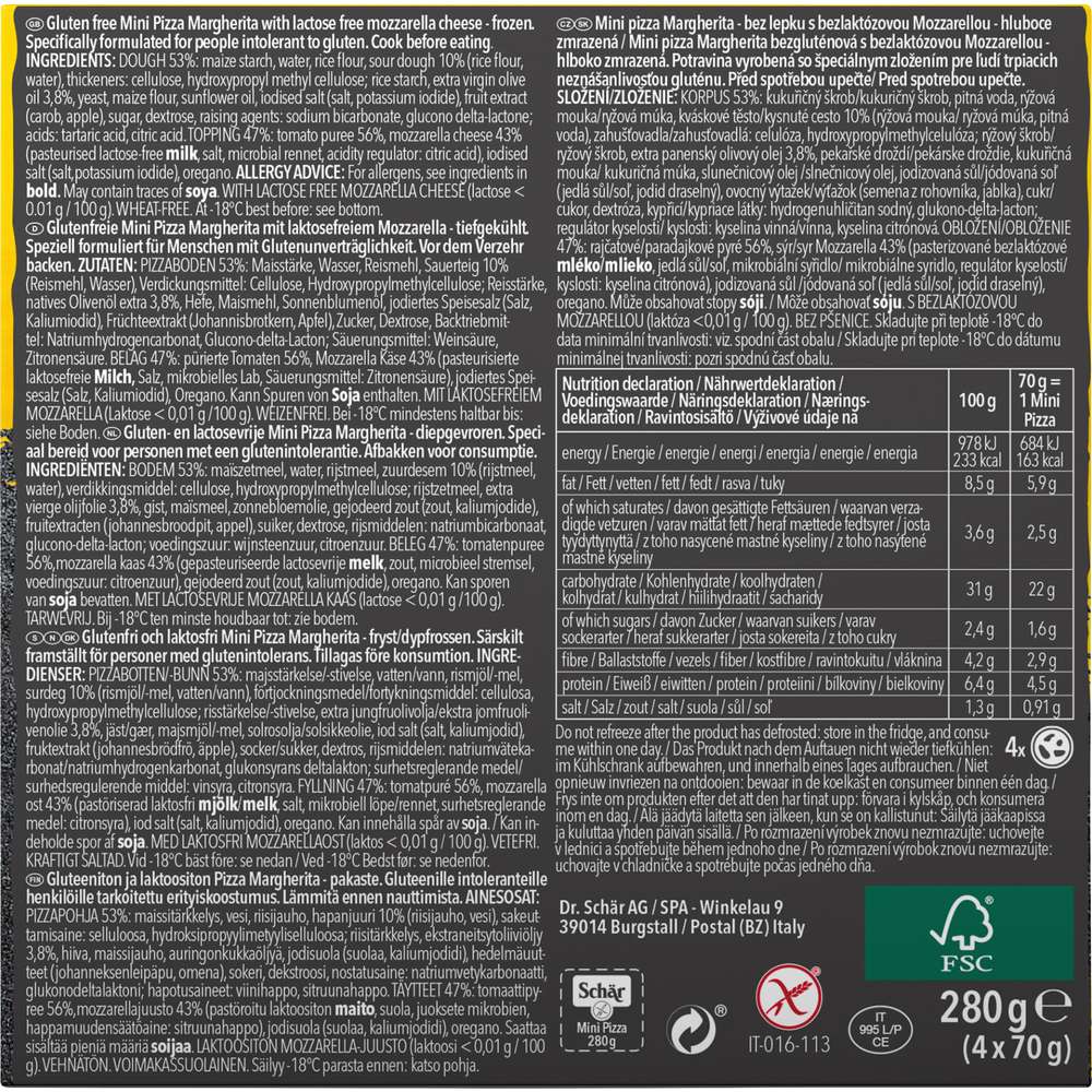 Produktabbildung Schär Mini Pizza Margherita, glutenfrei