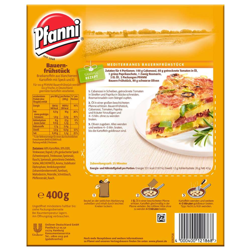 Produktabbildung Pfanni Bauern Frühstück, Bratkartoffel mit Speck & Ei