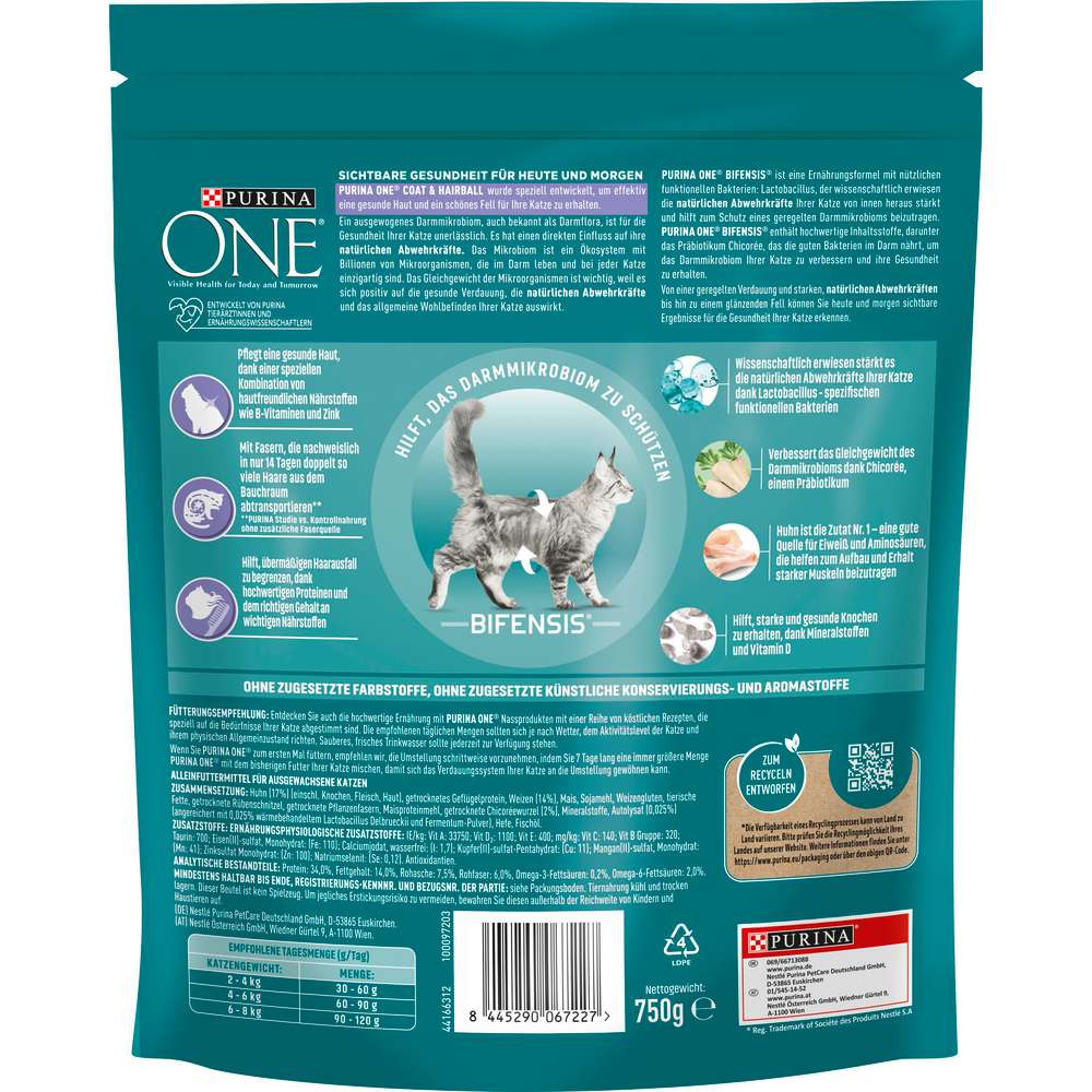 Produktabbildung Purina Katzenfutter One, Coat & Hairball Huhn