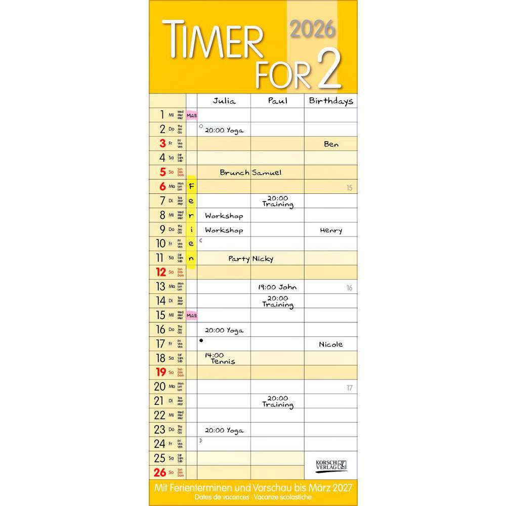 Produktabbildung Korsch Verlag  Familienplaner, Timer for 2, Safran