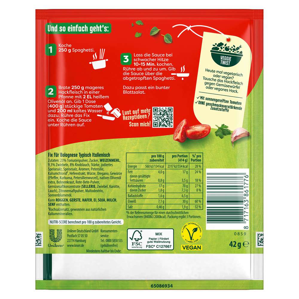 Produktabbildung Knorr Fix-Gewürzmischung, Spaghetti Bolognese