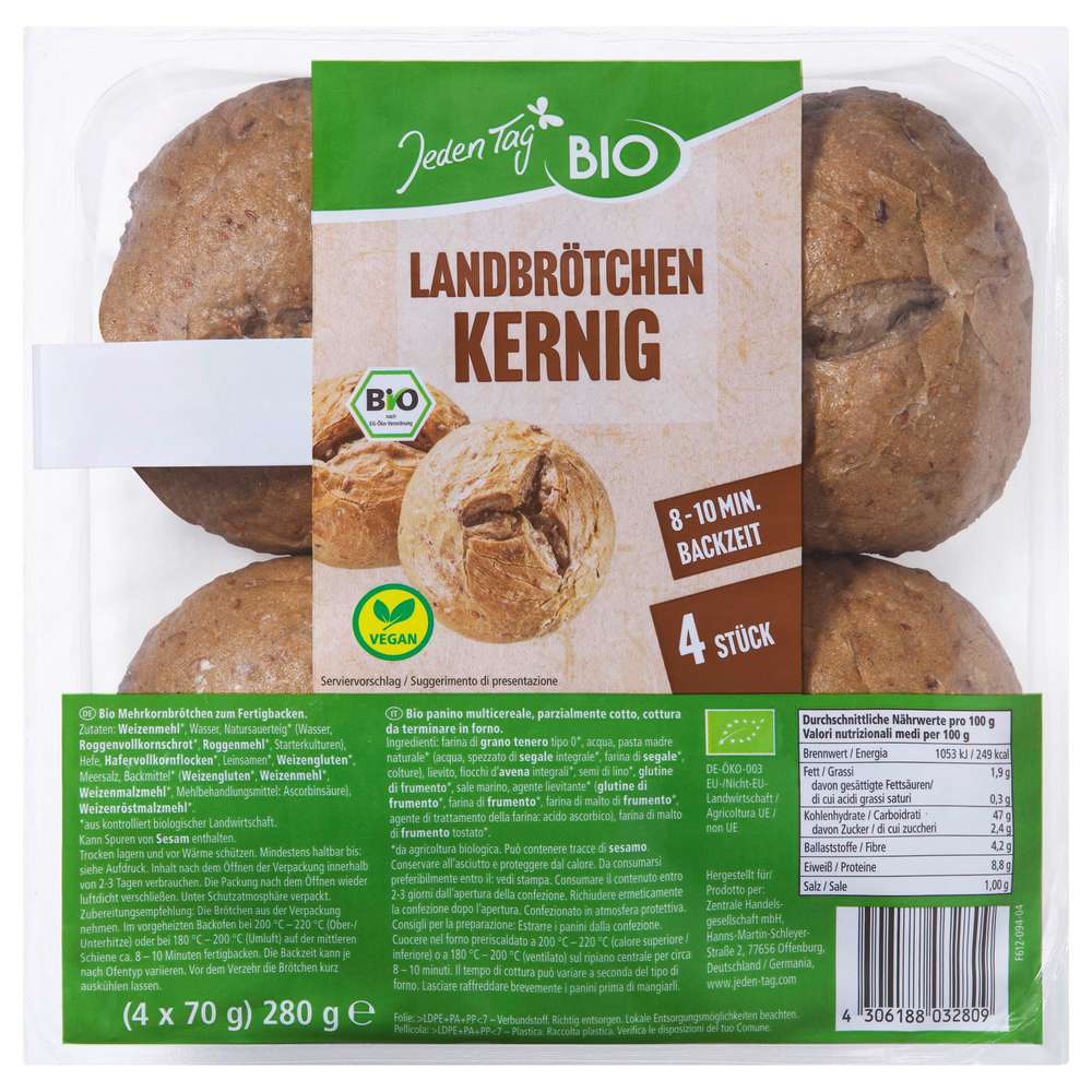 Produktabbildung Jeden Tag Bio Landbrötchen, kernig