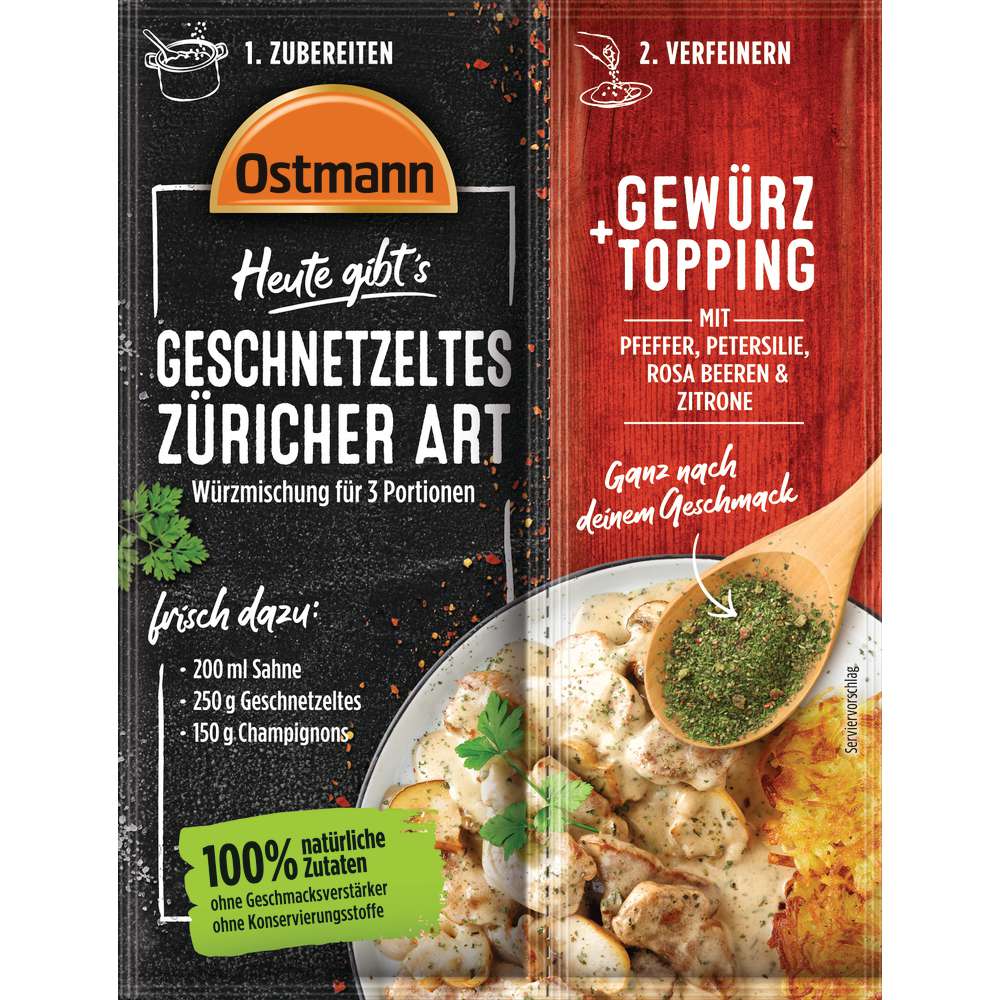 Produktabbildung Ostmann Gewürz + Topping für Geschnetzeltes Züricher Art