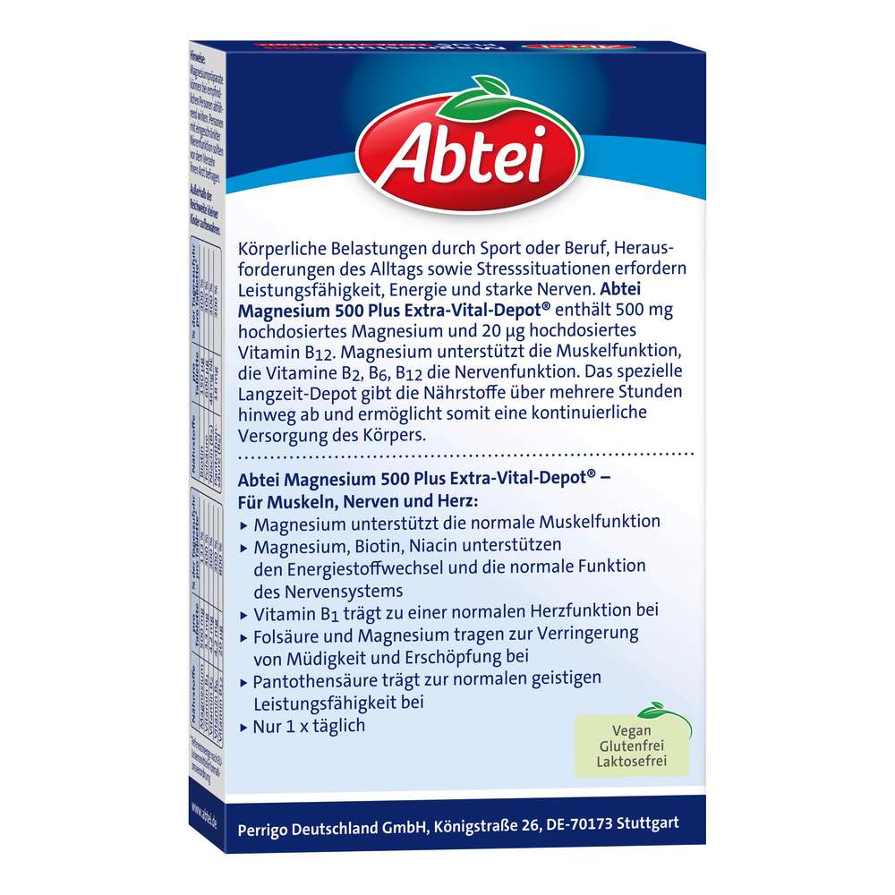 Produktabbildung Abtei Magnesium 500 Plus, Extra-Vital-Depot