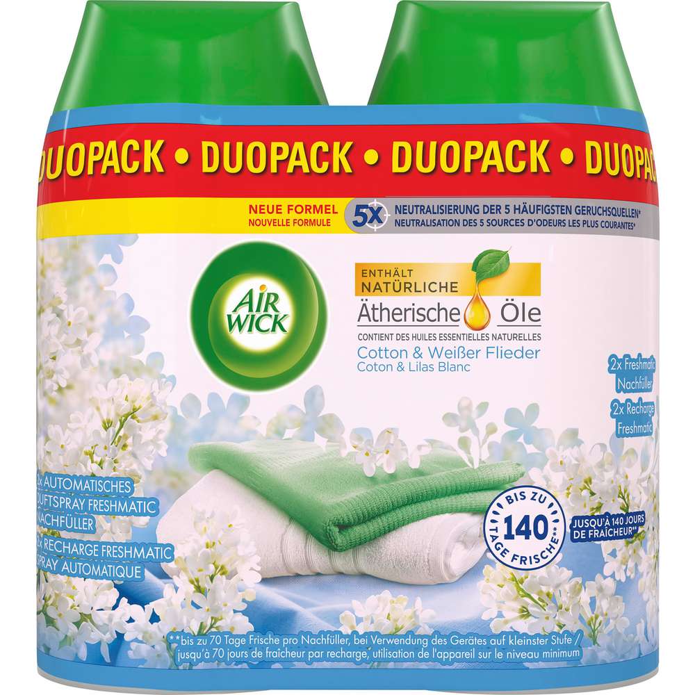 Produktabbildung Air Wick Duftspray Duo Nachfüller für Freshmatic, Cotton & Weißer Flieder