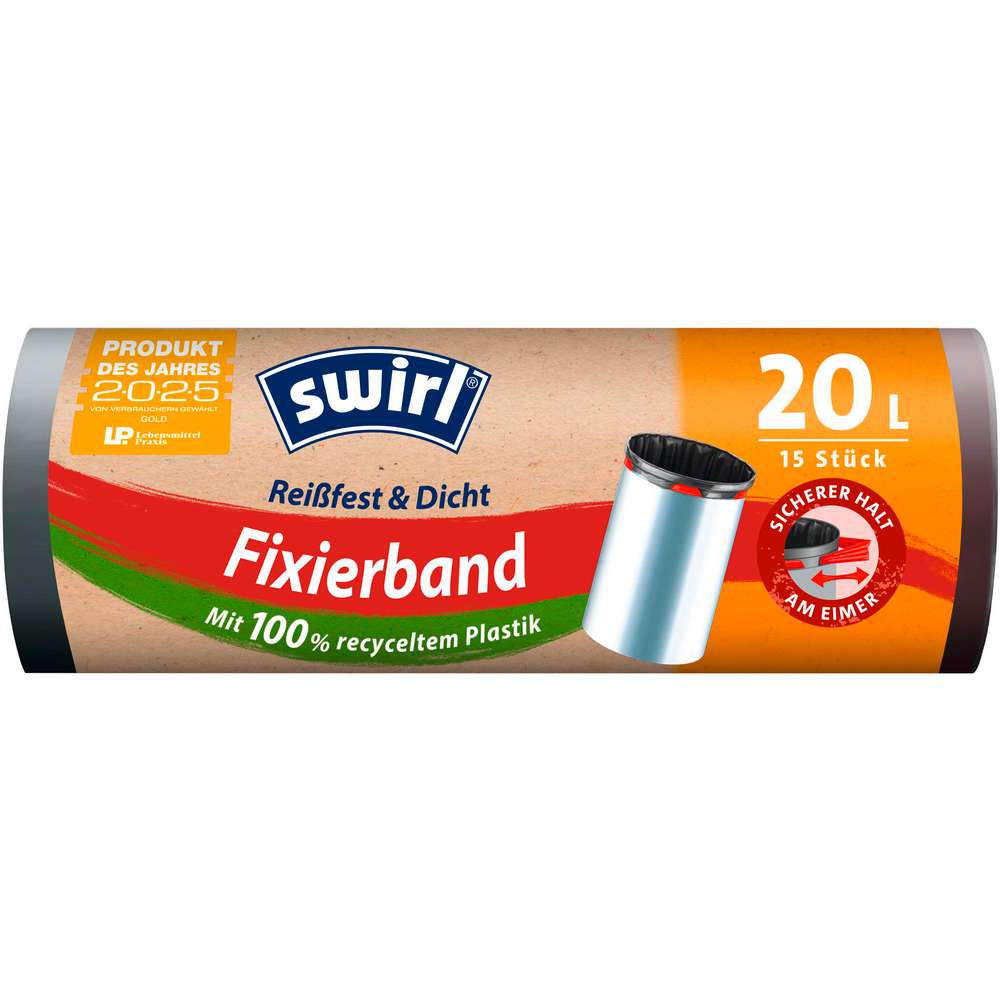 Produktabbildung Swirl Müllbeutel mit Fixierband, 20 l reißfest & dicht