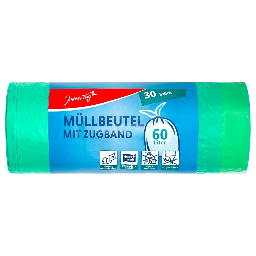 Produktabbildung Jeden Tag Müllbeutel mit Zugband 60 Liter
