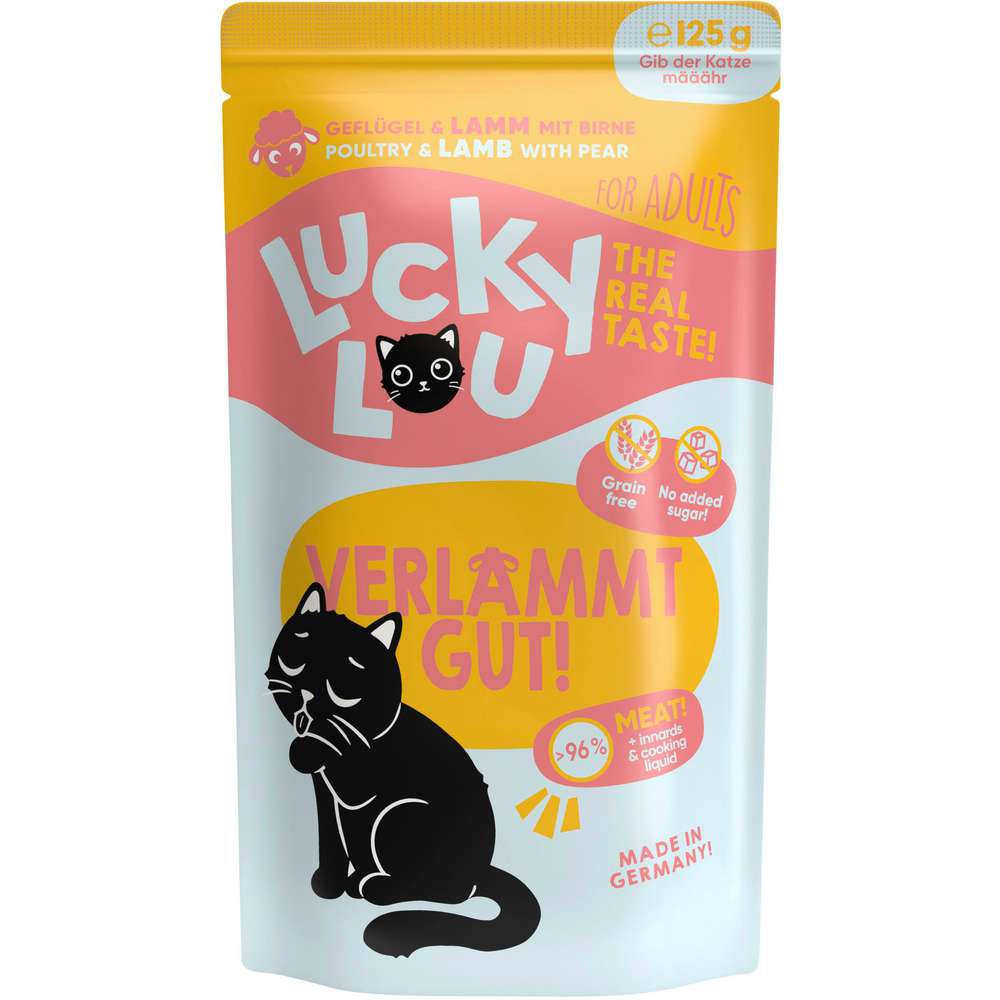 Produktabbildung Lucky Lou Katzen-Nassfutter, Geflügel & Lamm mit Birne