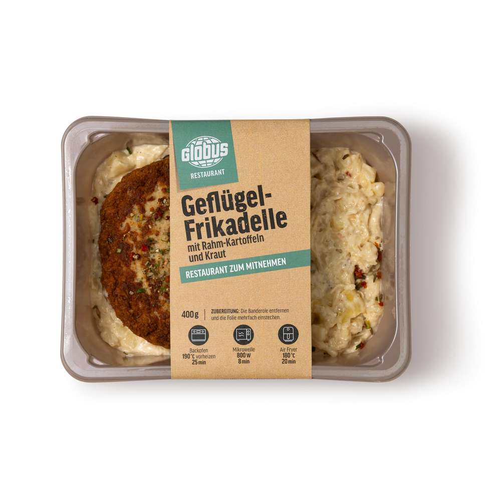 Produktabbildung GLOBUS Geflügelfrikadelle mit Sauerkraut und Kartoffeln