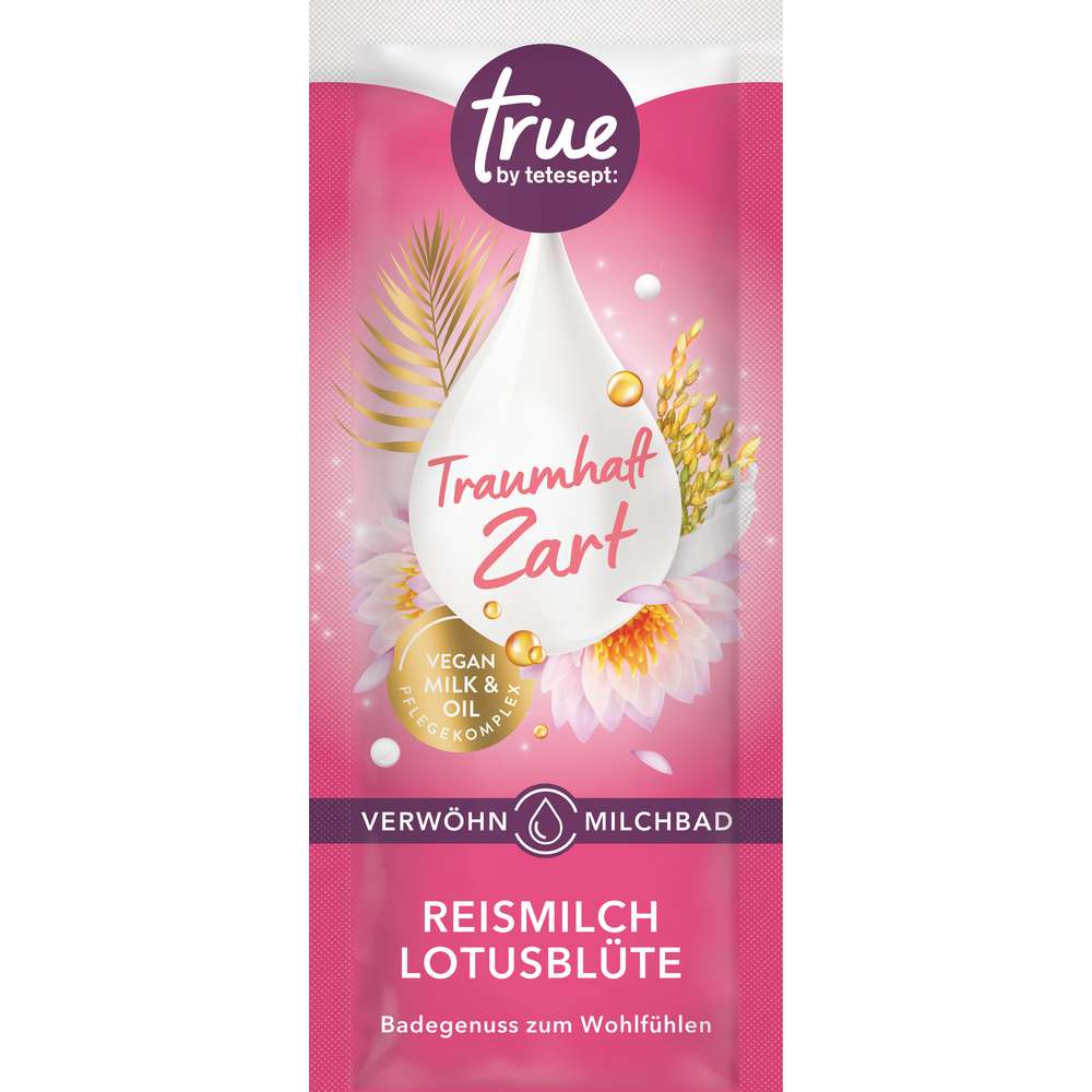 Produktabbildung true by tetesept Milchbad Traumhaft Zart, Reismilch/Lotusblüte