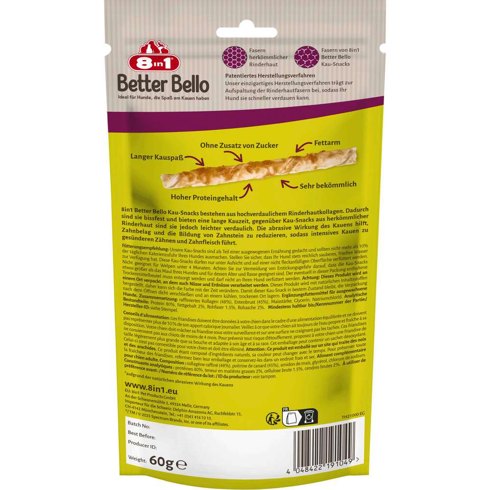 Produktabbildung 8in1 Hunde-Snack Sticks Better Bello, Duck