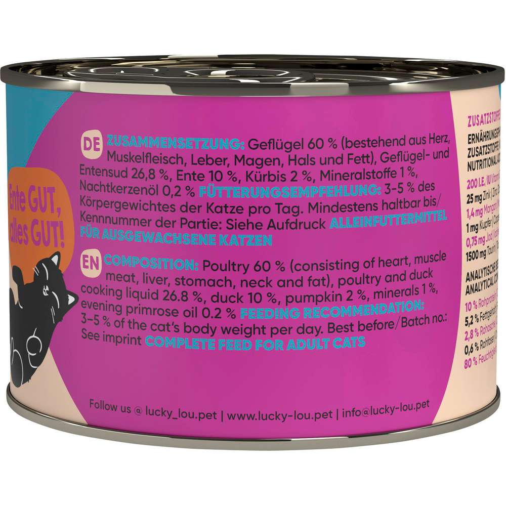 Produktabbildung Lucky Lou Katzen-Nassfutter, Geflügel & Ente mit Kürbis