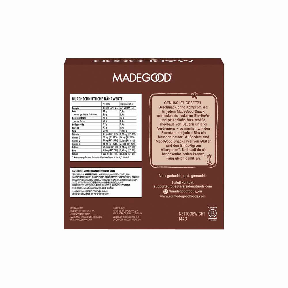 Produktabbildung Made Good Bio Müsliriegel, Granola Choc-Chip