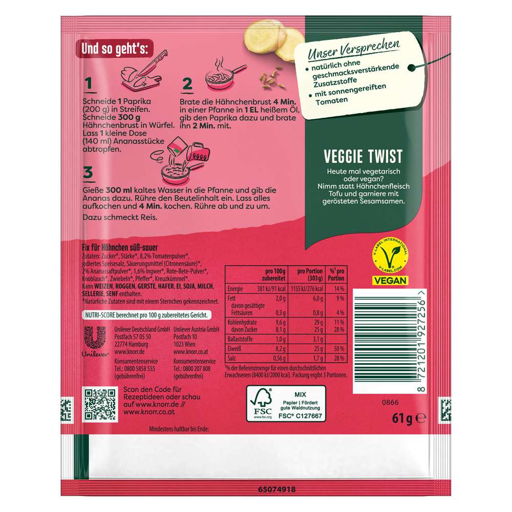 Produktabbildung Knorr Fix-Würzmischung, Hähnchen Süss-Sauer