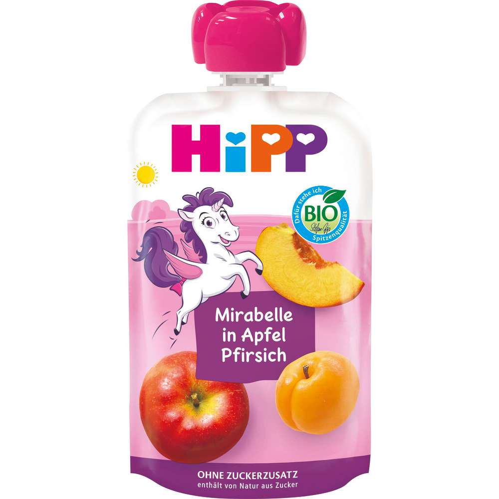 Produktabbildung Hipp Bio Kinder Quetschbeutel, Apfel/Mirabelle/Pfirsich